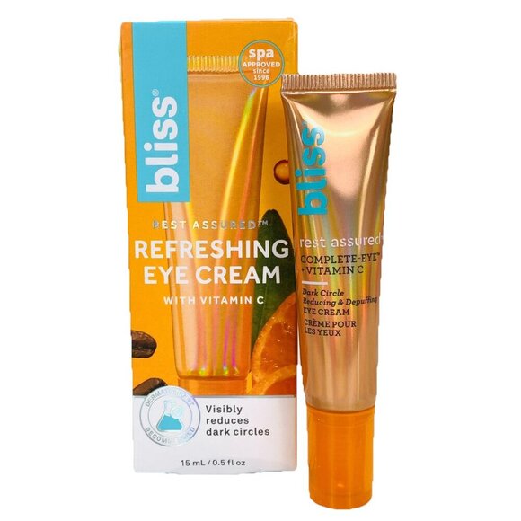 BLISS Rest Assured Refreshing Eye Cream 0.5 fl oz Dark Circle Depuff Vit. C NEW - Picture 1 of 5